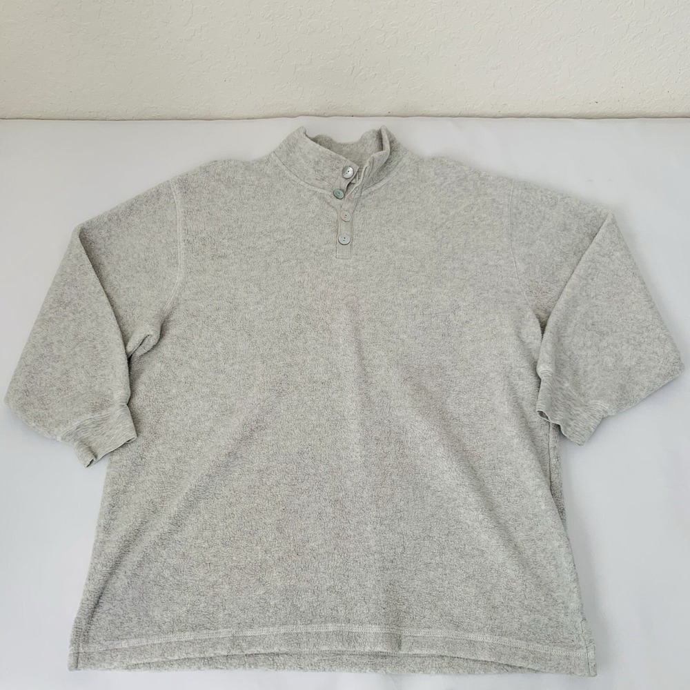 Soft Surroundings Pullover Womens M Gray Button‎ Mock Neck Coastal Cozy